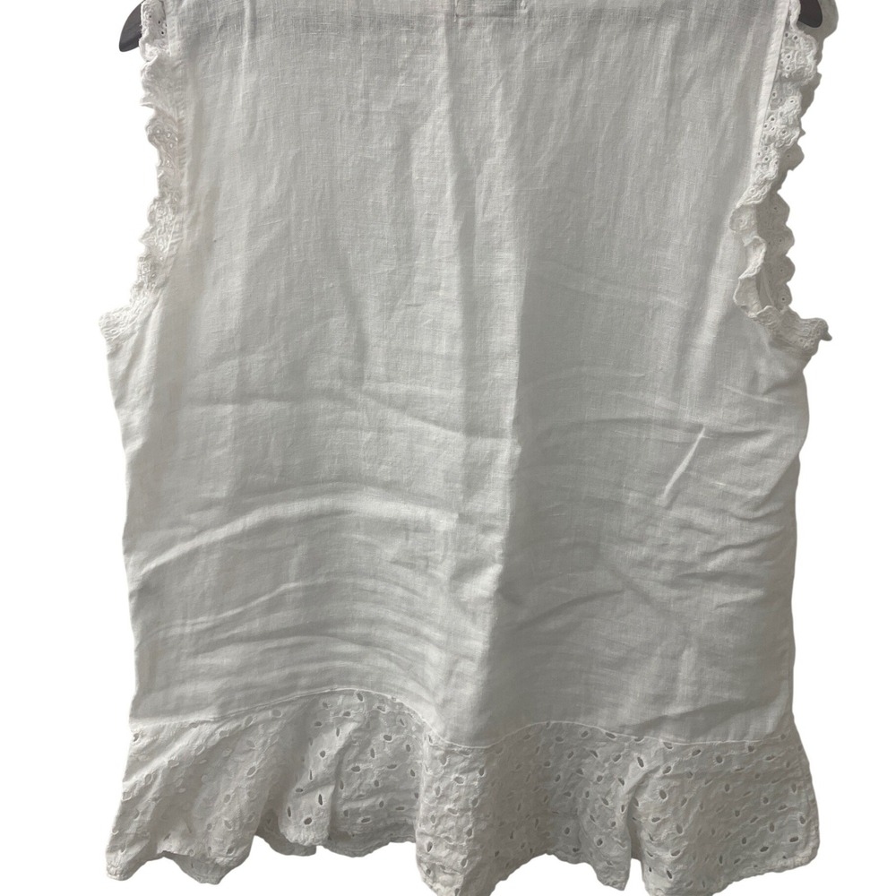 Lungo L Arno Linen Eyelet Ruffle TankTop White Feminine Coastal Made in Italy XL - Picture 4 of 9